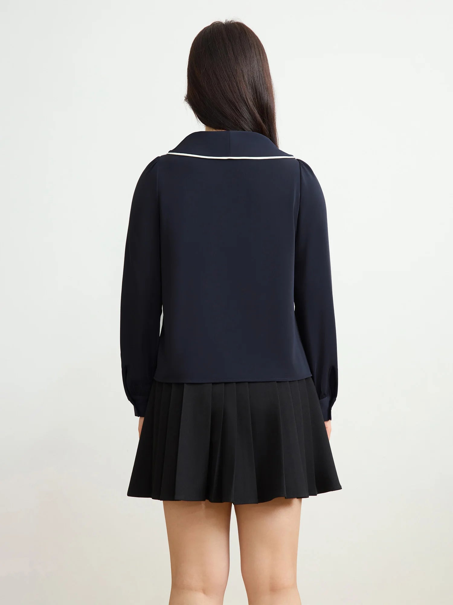 DUSHU Women Spring Chiffon Blouses Preppy Style Navy Collar SLong Sleeve Shirt 2025 Spring Female Long Sleeve Tops 25DS81156