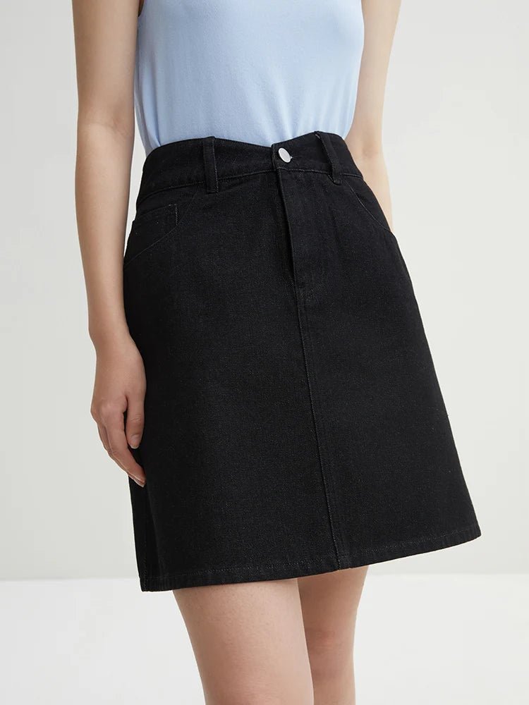 DUSHU Three Colors Simple Style High Waist Denim Skirt for Women Daily All-match 2024 Summer A-Line Skirt Female 24DS82014