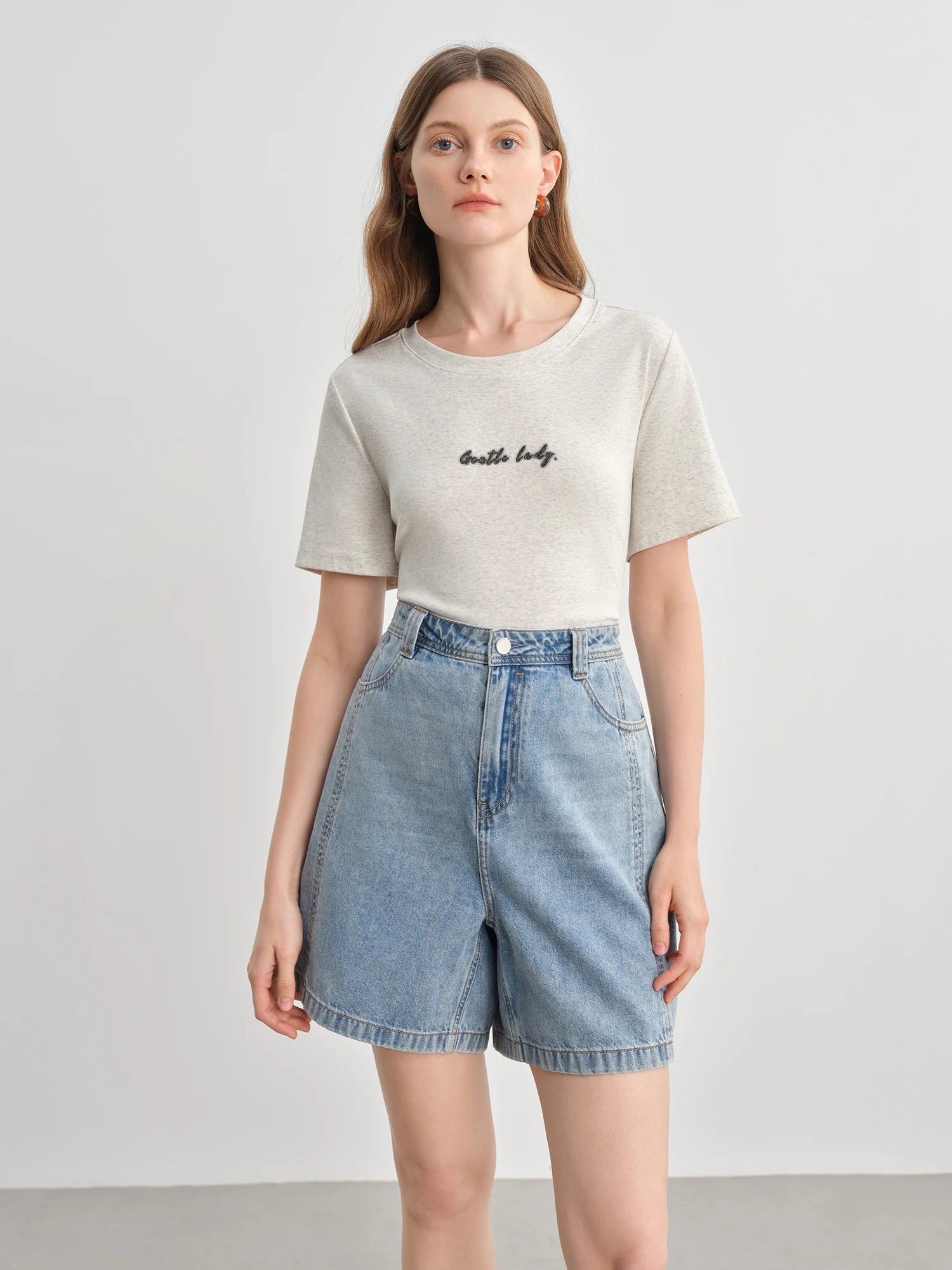 DUSHU Plus-Size Women O-Neck Top Summer Essentials Contrast Letter Print High-Elasticity Slimming Proper Shoulder Tees 25DS82622