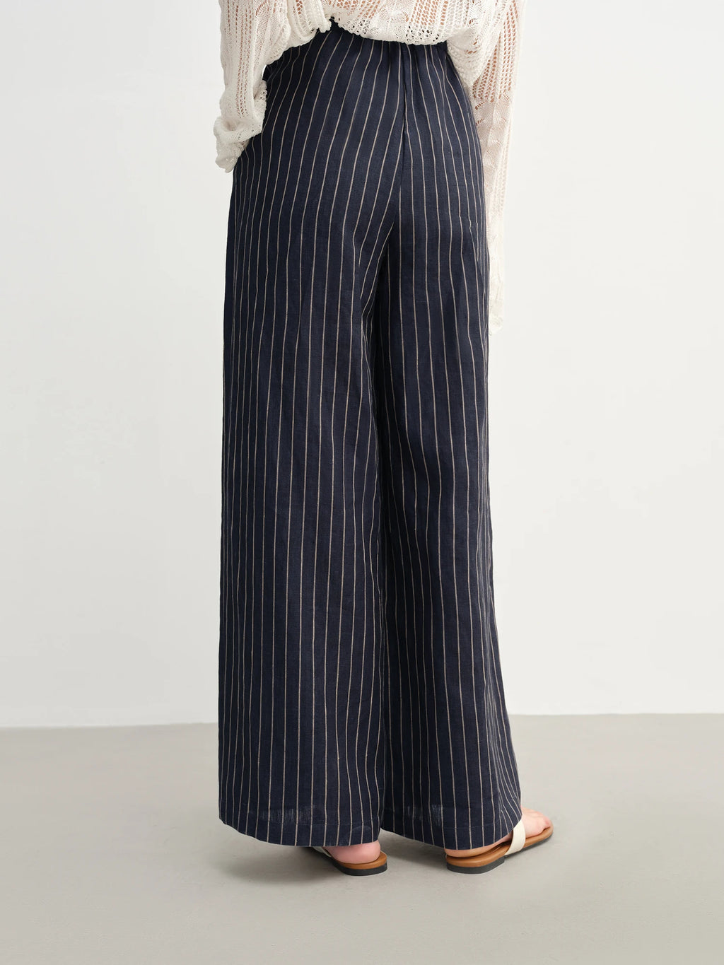 DUSHU Women's Lazy Style Straight Wide-leg Pants 2025 Summer New Striped Versatile High Waist Casual Pants 25DS82754