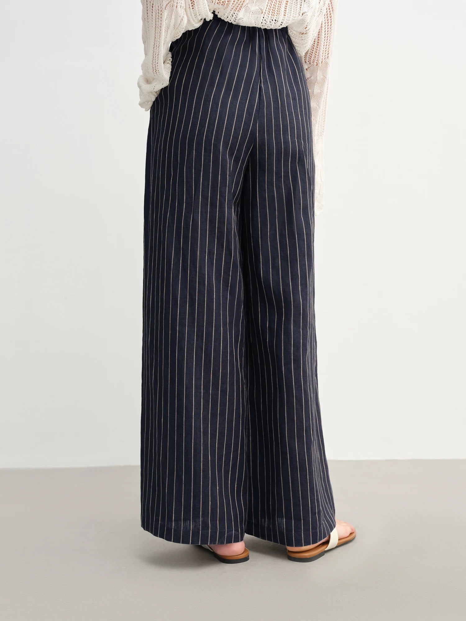 DUSHU Women's Lazy Style Straight Wide-leg Pants 2025 Summer New Striped Versatile High Waist Casual Pants 25DS82754