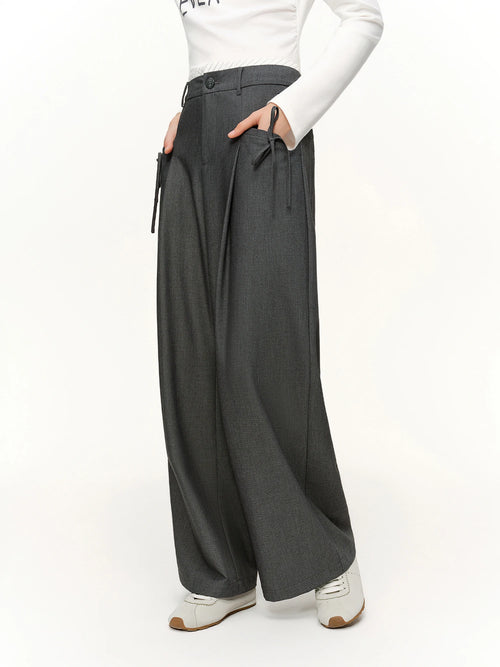 DUSHU 2026 Spring Women's Stripe Panel High Waist Straight Leg Pants - Elegant Casual Trousers with Contrast Trim for Daily