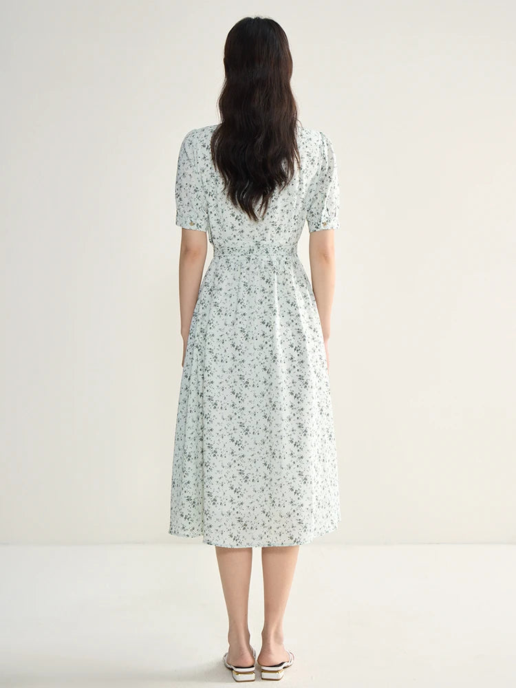 DUSHU French Dress Summer 2024 New Elegant Refreshing Floral Dress Black White Wave Point Women Boho Dresses 24DS82437