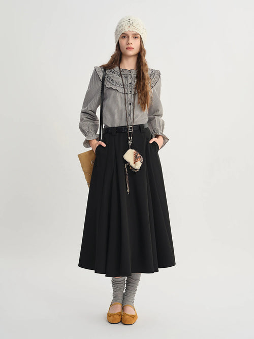 DUSHU 2025 Autumn High Waist A-line Draped Temperament Commuter Casual Skirt Women