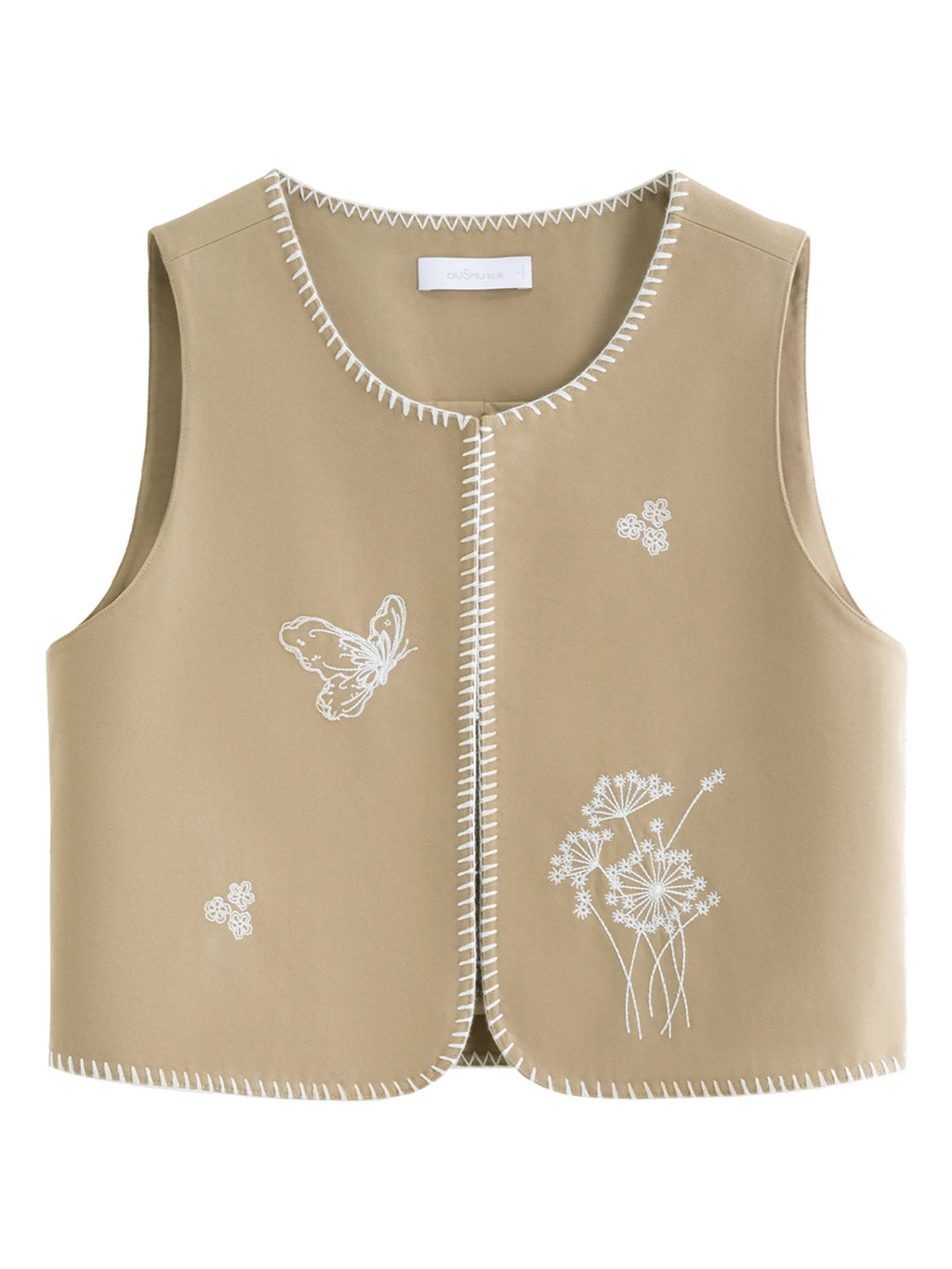 DUSHU Autumn 2025 Floral Embroidered Vest - Chic Sleeveless Layering Piece Office Ready Women Casual Top
