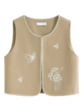 DUSHU Autumn 2025 Floral Embroidered Vest - Chic Sleeveless Layering Piece Office Ready Women Casual Top
