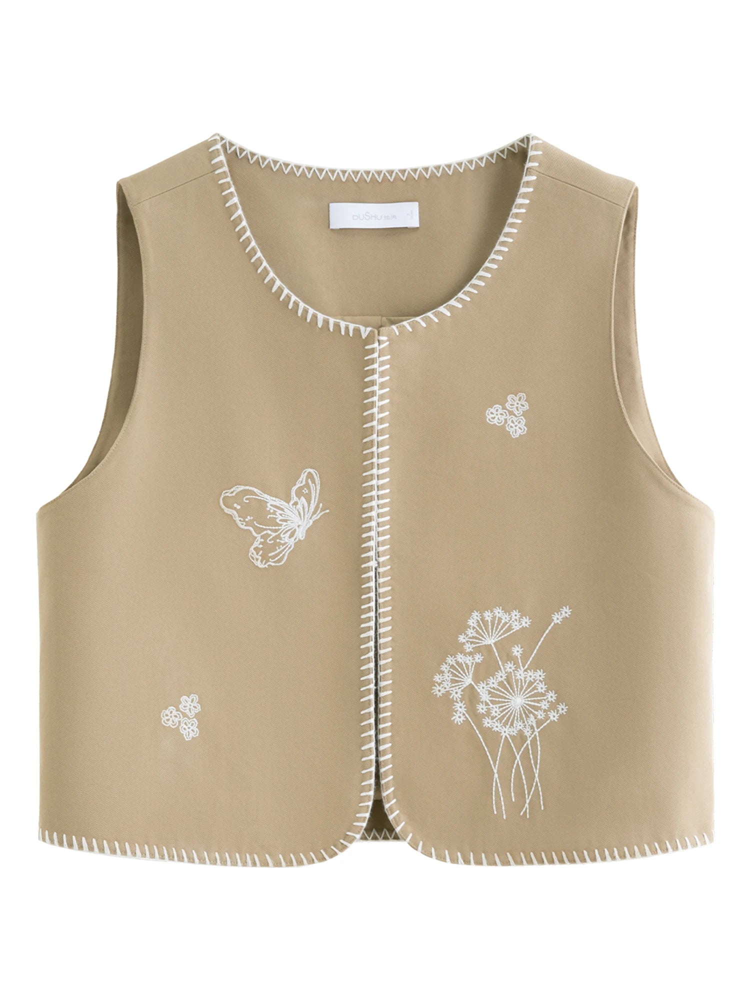 DUSHU Autumn 2025 Floral Embroidered Vest - Chic Sleeveless Layering Piece Office Ready Women Casual Top