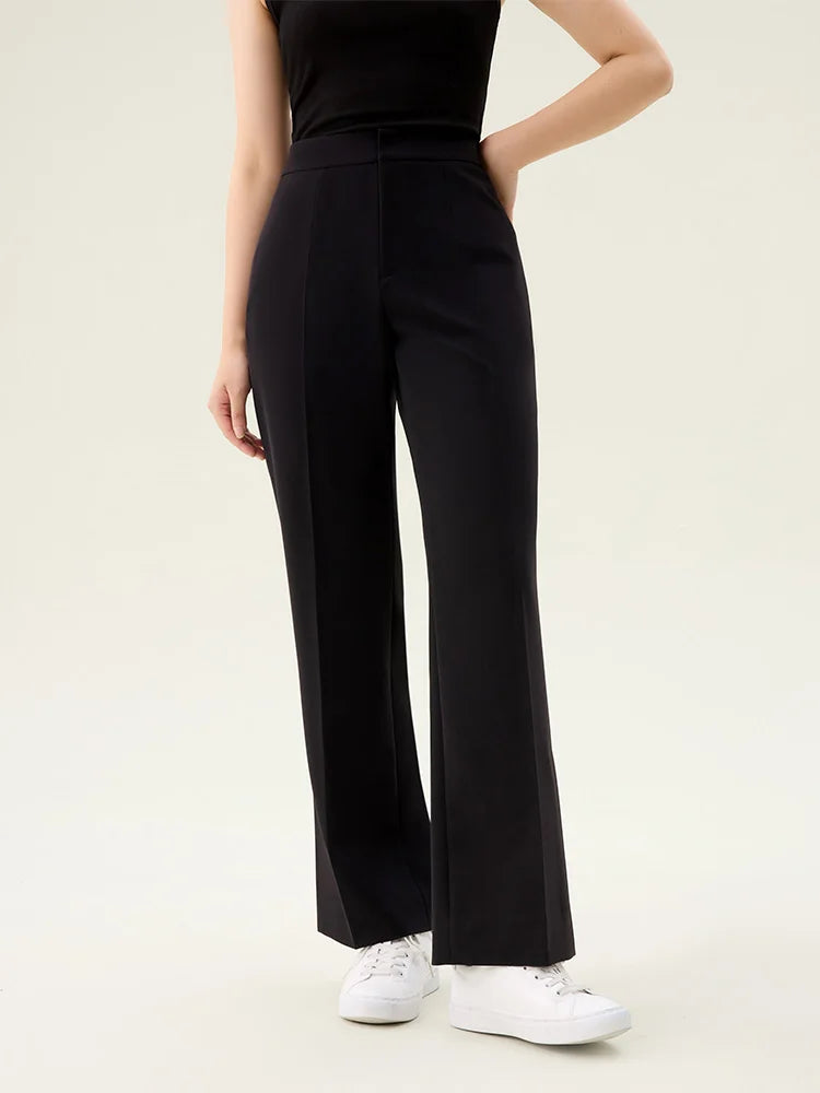 DUSHU【2 Veison】Women Black Simple Pants 2025 Spring New Zipper Waist Female Commuter Long Trousers 25DS81098+25DS81190