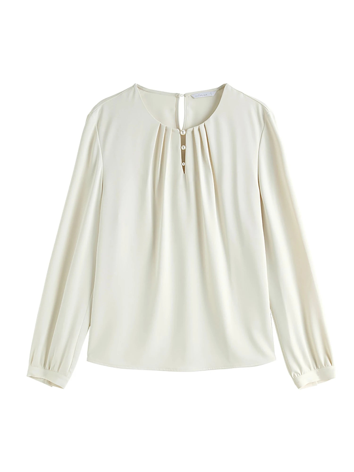 DUSHU Women Beige Chiffon Blouse 2025 Spring New Long Puff Sleeve Elegant Style Pearl Design Shirt Tops Black Shirt 25DS81095