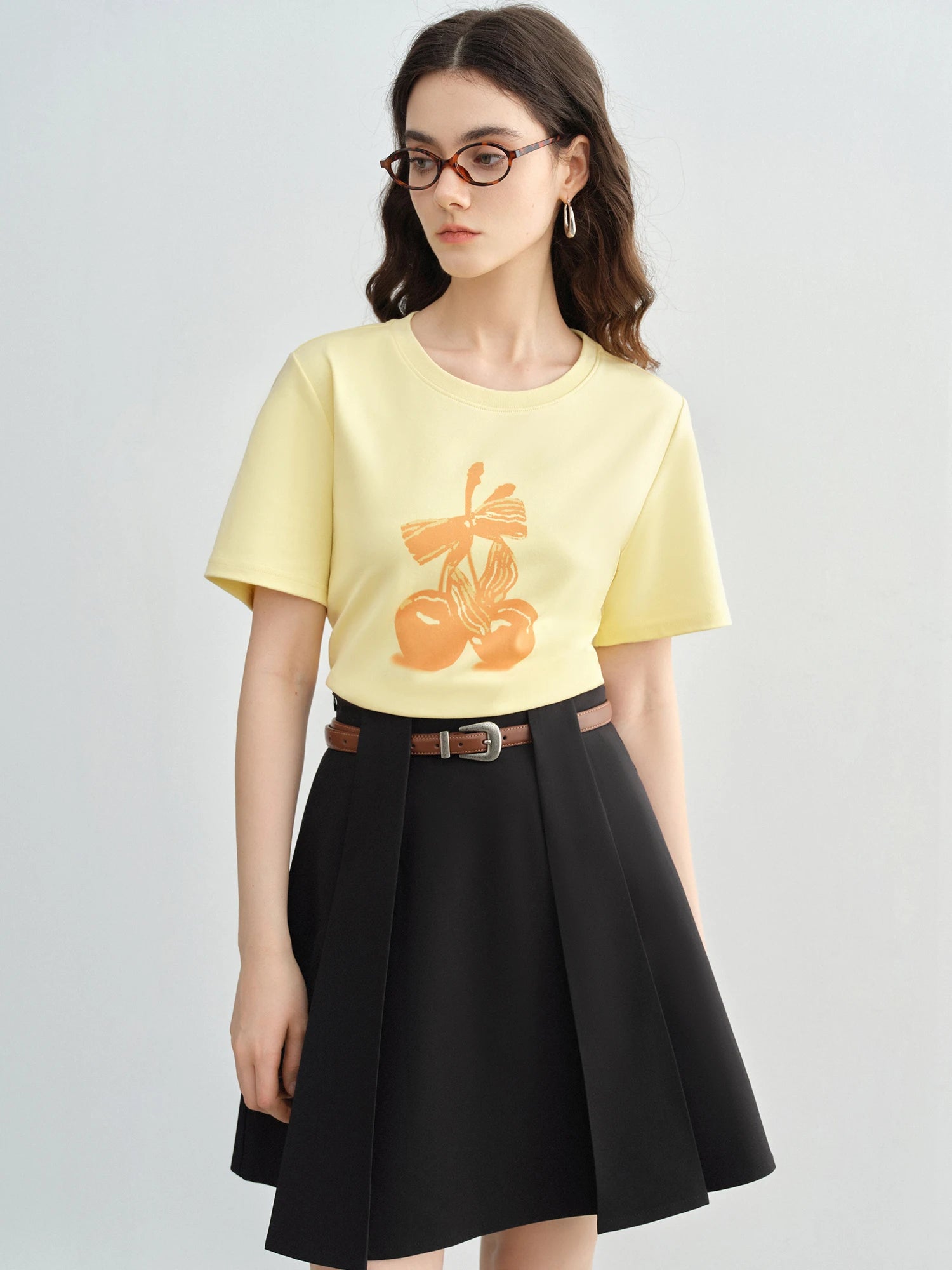 DUSHU Plus Size Cooling and Antibacterial Lyocell T-Shirt with Shoulder-Enhancing Design Slimming and Printed Top for 25DS82301