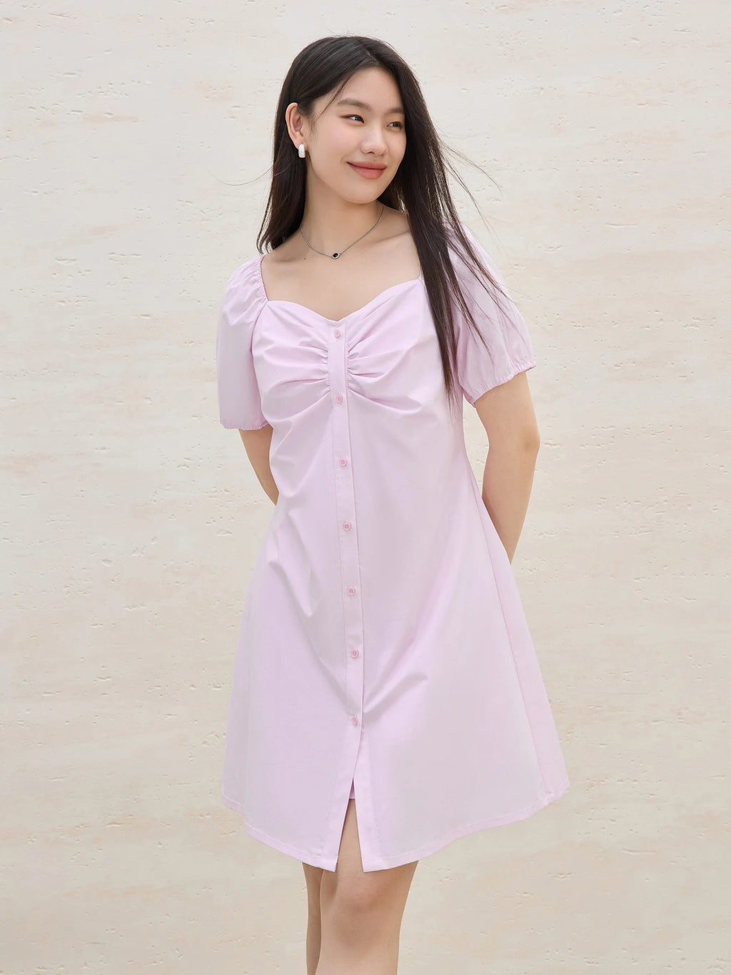 DUSHU Plus Size Women Gentle Fresh Puff Sleeve Dress 2025 Summer New Arrival Short French Style Holiday Dress 25DS82305