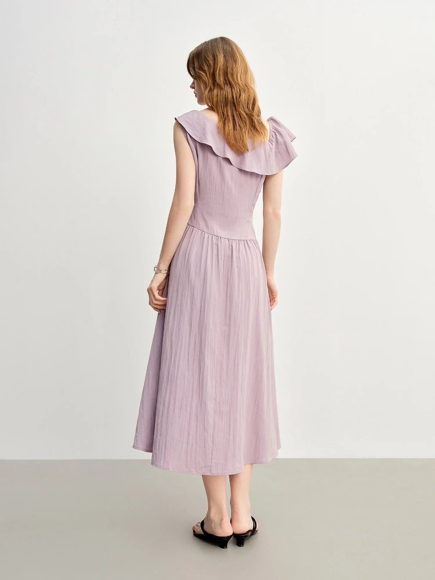 DUSHU Light Purple Romantic Ruffled Off-shoulder Sleeveless Dress 2025 Summer New Arrival Long Dress Holiday Season 25DS88013