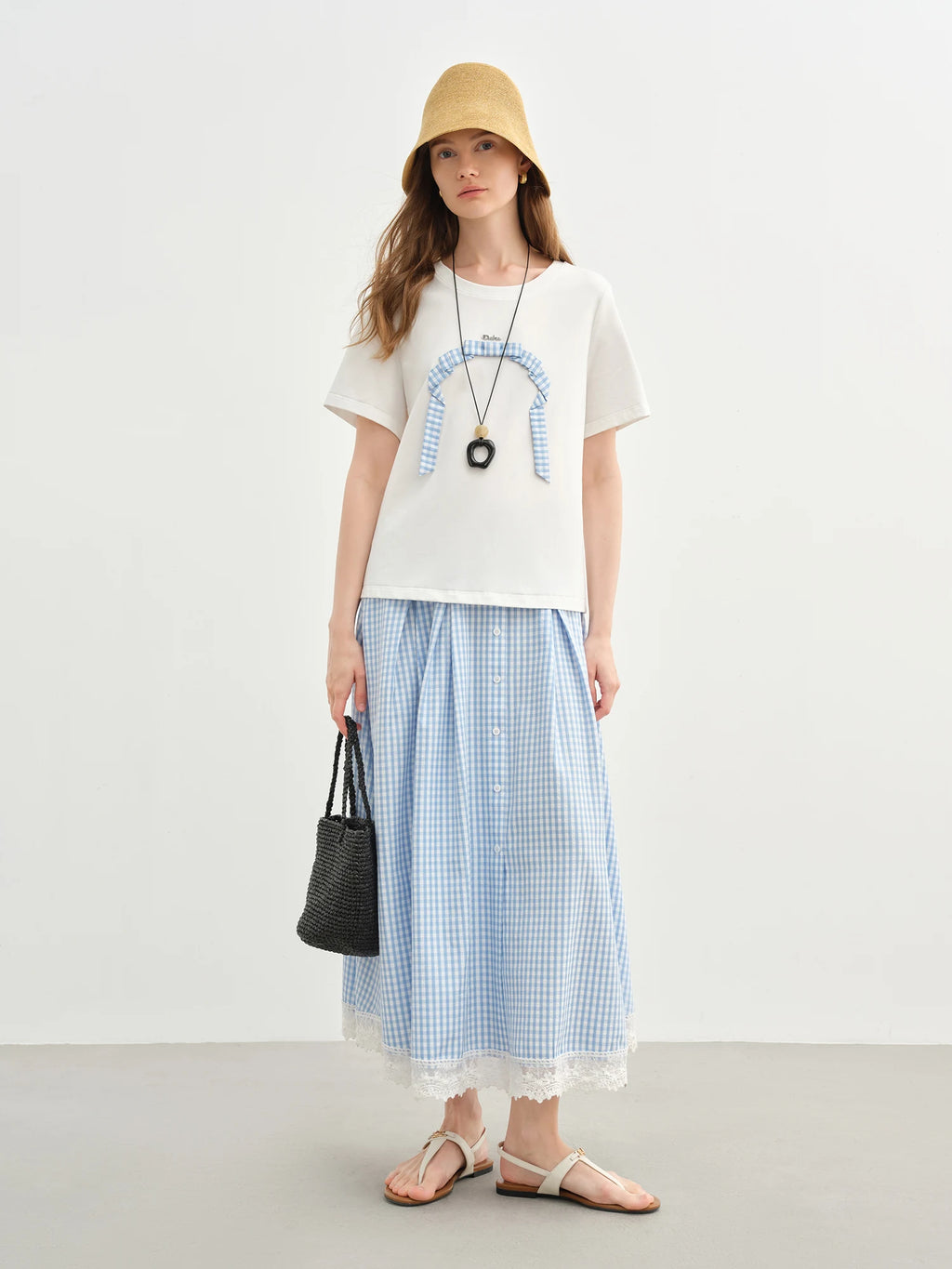 DUSHU Plus-size Women's Short Sleeve Round-neck T-shirt 2025 Summer New Arrival Origami Print Bow Top Shirt Tees 25DS82433