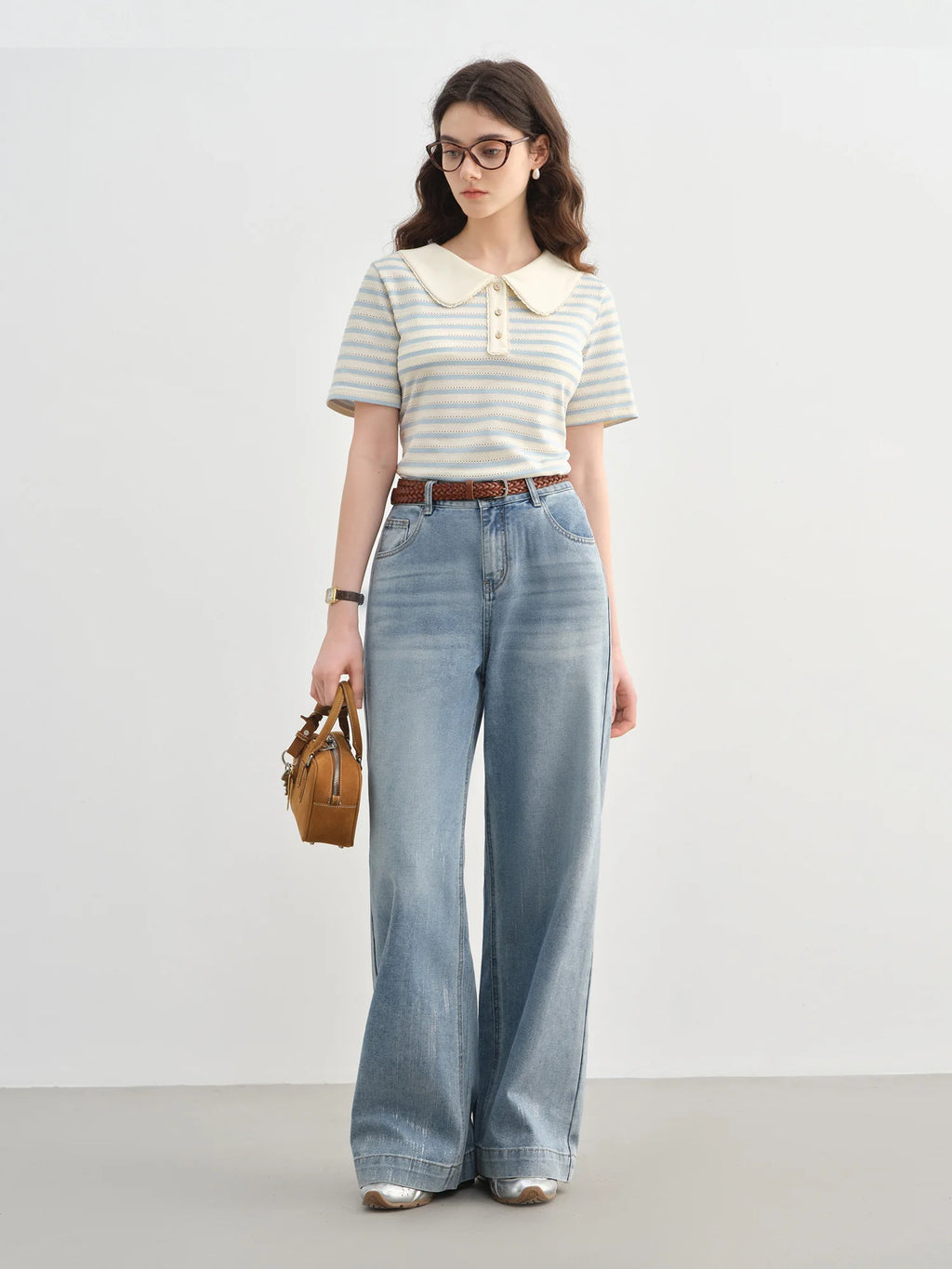 DUSHU Plus Size Sailing Style Summer Wear Striped Short-sleeved T-shirt Summer New Collar Versatile Top 25DS82561
