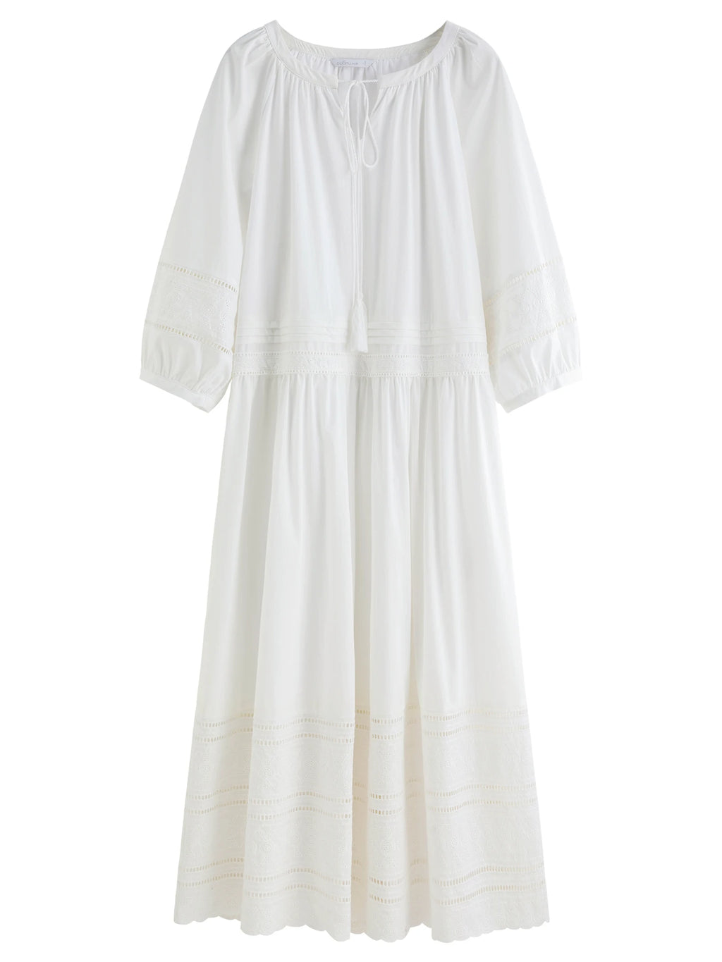 DUSHU Autumn 2025 French-Inspired Dress - Embroidered Lace Panel A-Line Flattering Silhouette Relaxed Fit Women Vintage Maxi