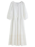 DUSHU Autumn 2025 French-Inspired Dress - Embroidered Lace Panel A-Line Flattering Silhouette Relaxed Fit Women Vintage Maxi