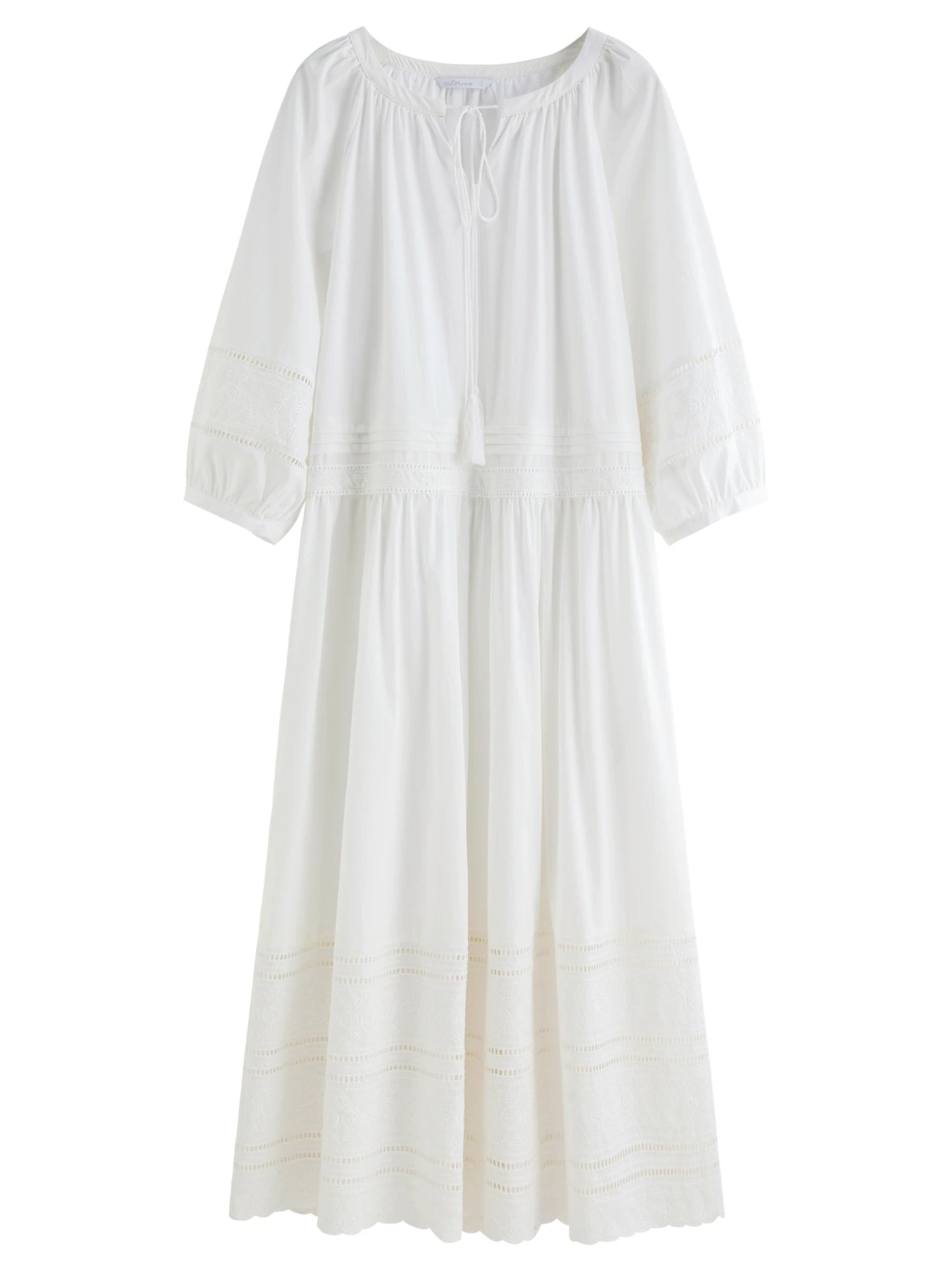 DUSHU Autumn 2025 French-Inspired Dress - Embroidered Lace Panel A-Line Flattering Silhouette Relaxed Fit Women Vintage Maxi