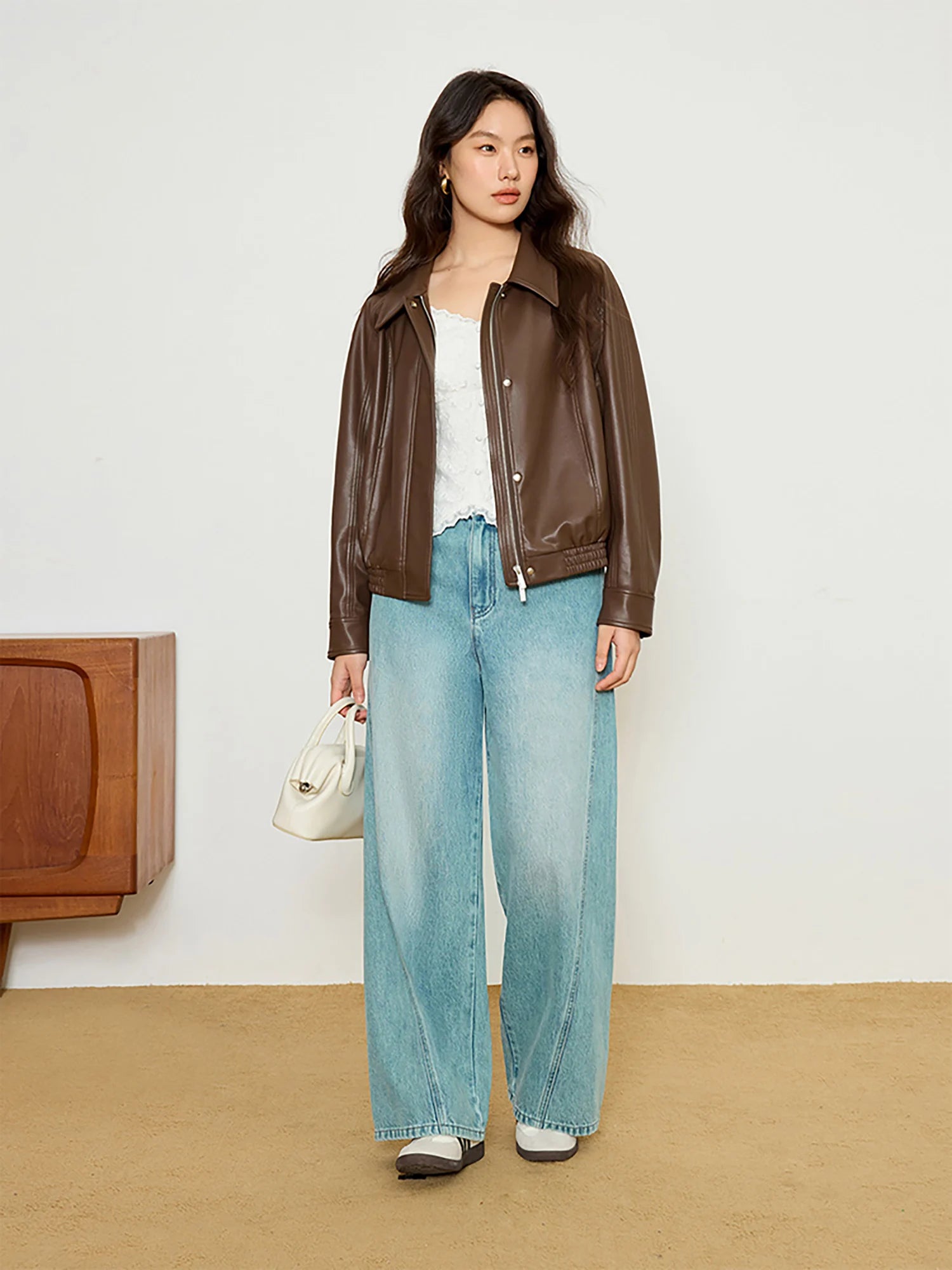 DUSHU Office Lady Women's Retro Loose Leather Jacket 2025 Spring New Fashion Jacket Casual Loose Women Jacket 25DS81146
