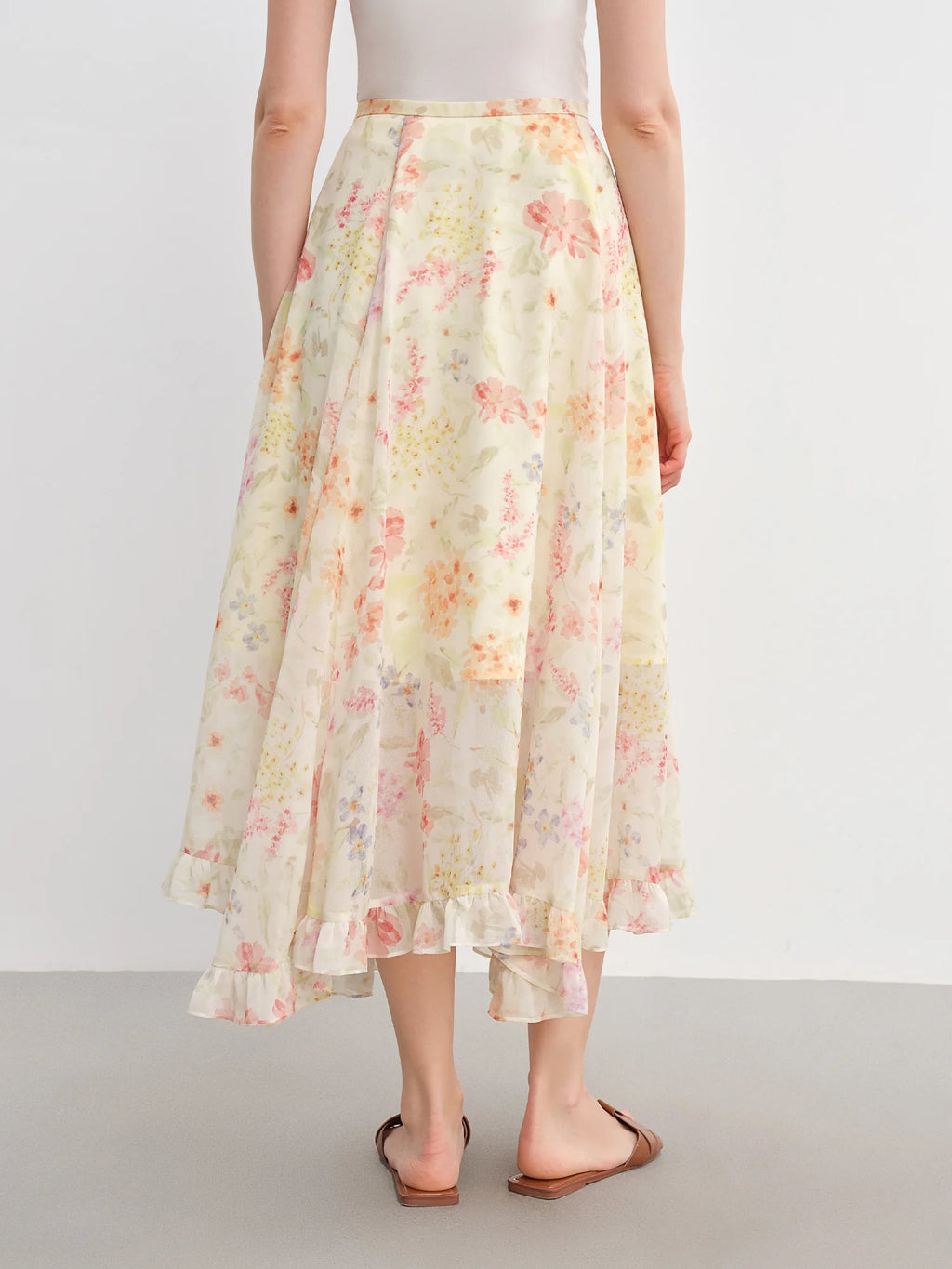 DUSHU Plus-Size Women's Ruffled Lace Floral A-Line Skirt 2025 Summer New Stylish Office Casual Skirts 25DS82885