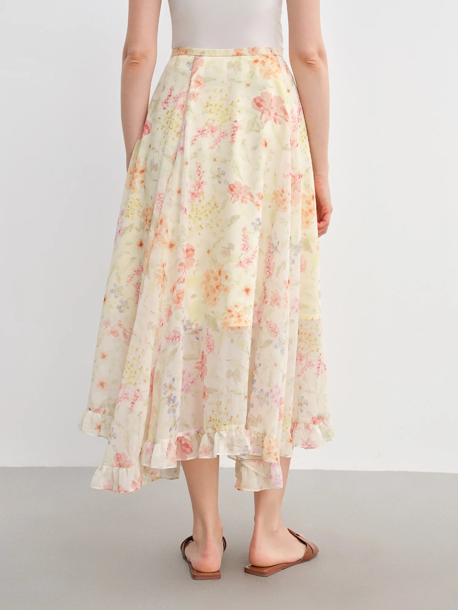 DUSHU Plus-Size Women's Ruffled Lace Floral A-Line Skirt 2025 Summer New Stylish Office Casual Skirts 25DS82885