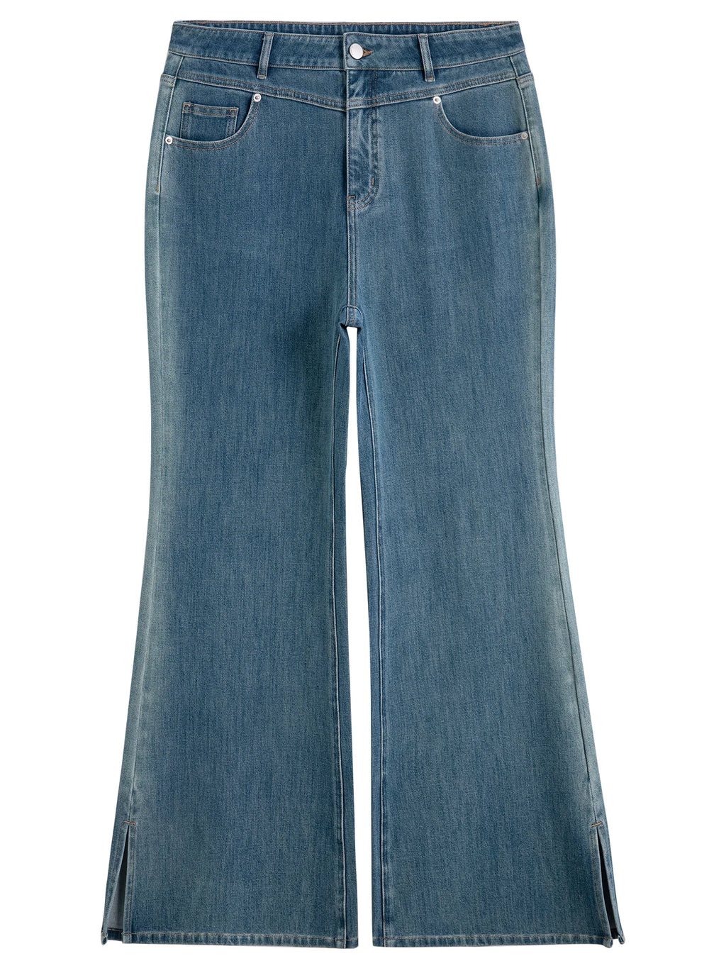 DUSHU Plus Size Women Retro High Waist Jeans 2025 Summer New Thin Slim Fit Slit Bell Bottom Pants Chic Trousers 25DS82095