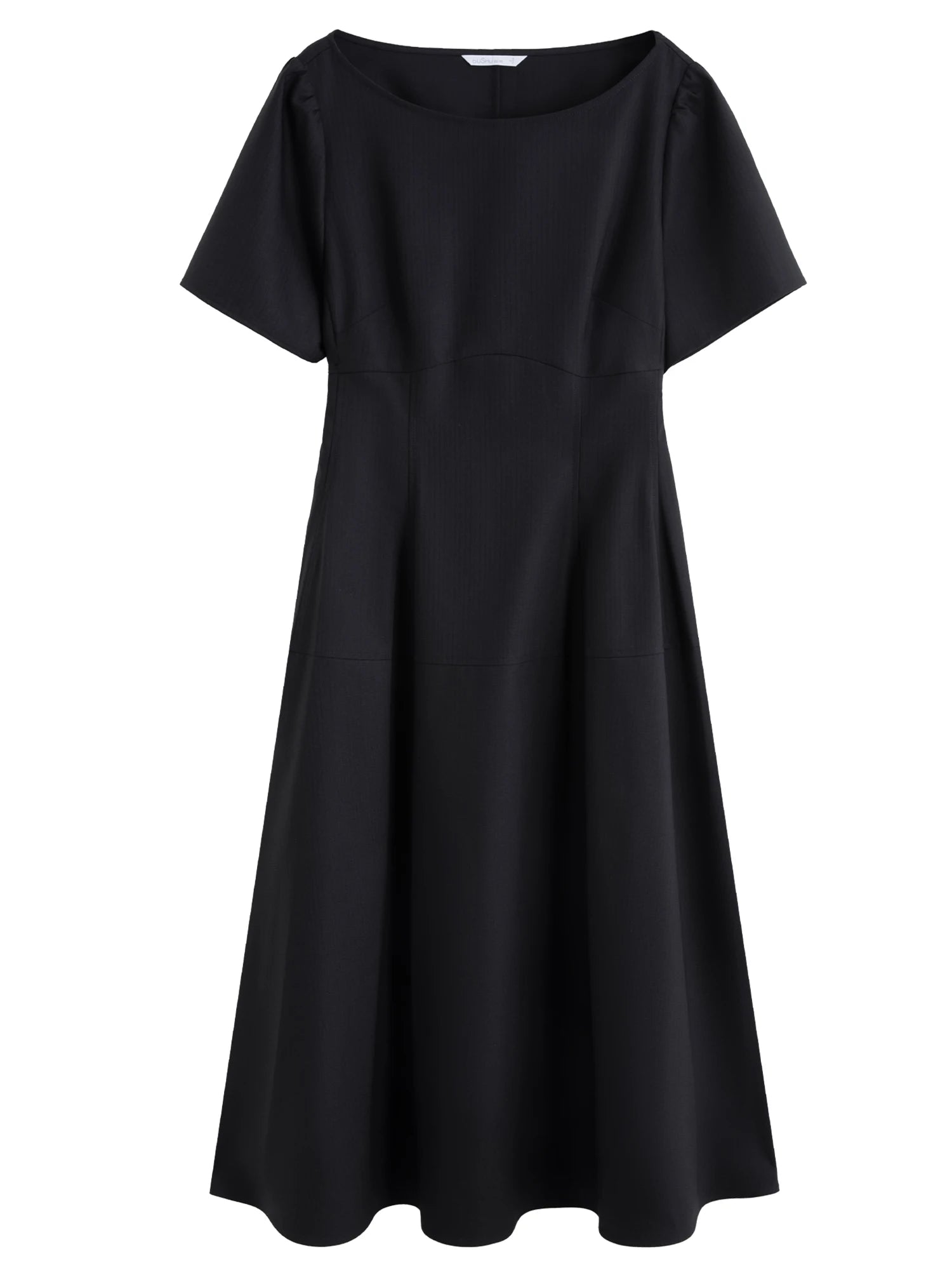DUSHU Plus Size 2025 Summer New Arrival Stylish Minimalist Bateau Neck Mid-Length Dress Hepburn Style Black Dress 25DS82283