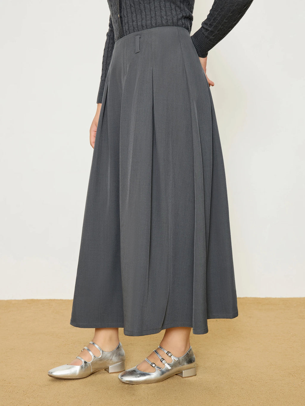 DUSHU Women's Pleated High Waist Skirt 2025 Spring New Design College Style Fashion All-match A-line Umbrella Skirt 25DS81053