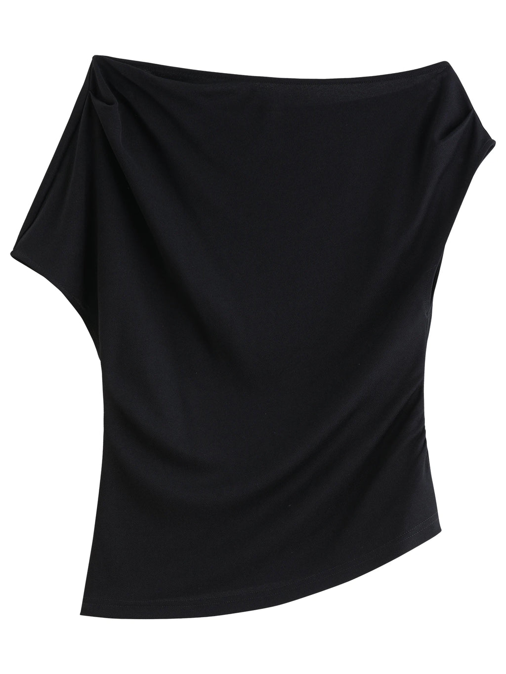 DUSHU Summer 2025 Acetate T-Shirt - Off-Shoulder Draped Neck Waist Tucks Slim Fit Casual Top Women Fashion