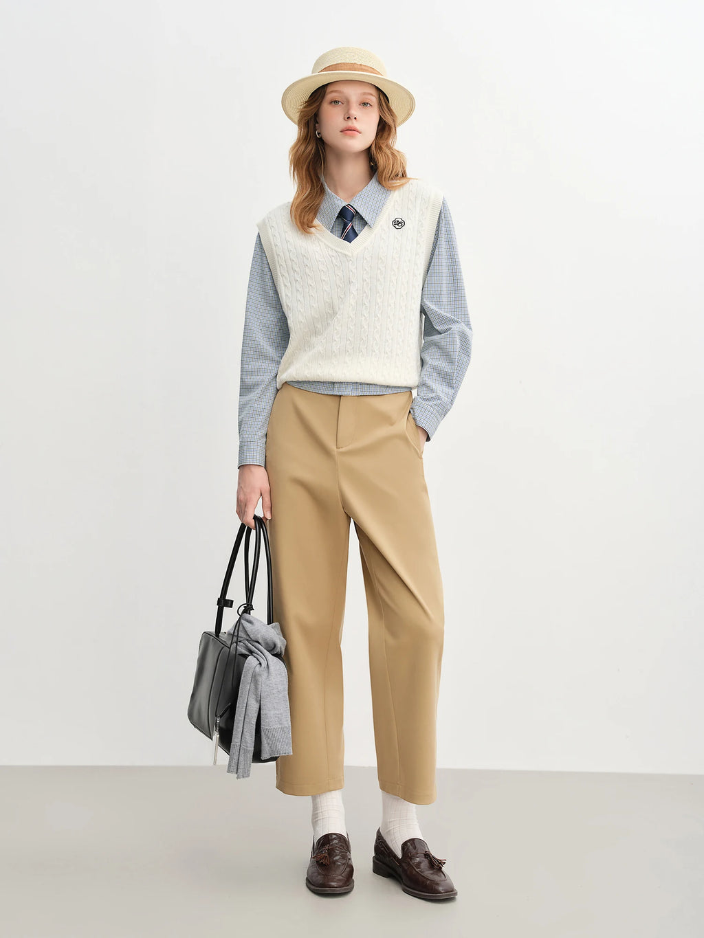 DUSHU 2025 Women's High Waist Flared Hem Pants - Summer Casual Elastic Waistband Ankle-Length Trousers Daily Wear