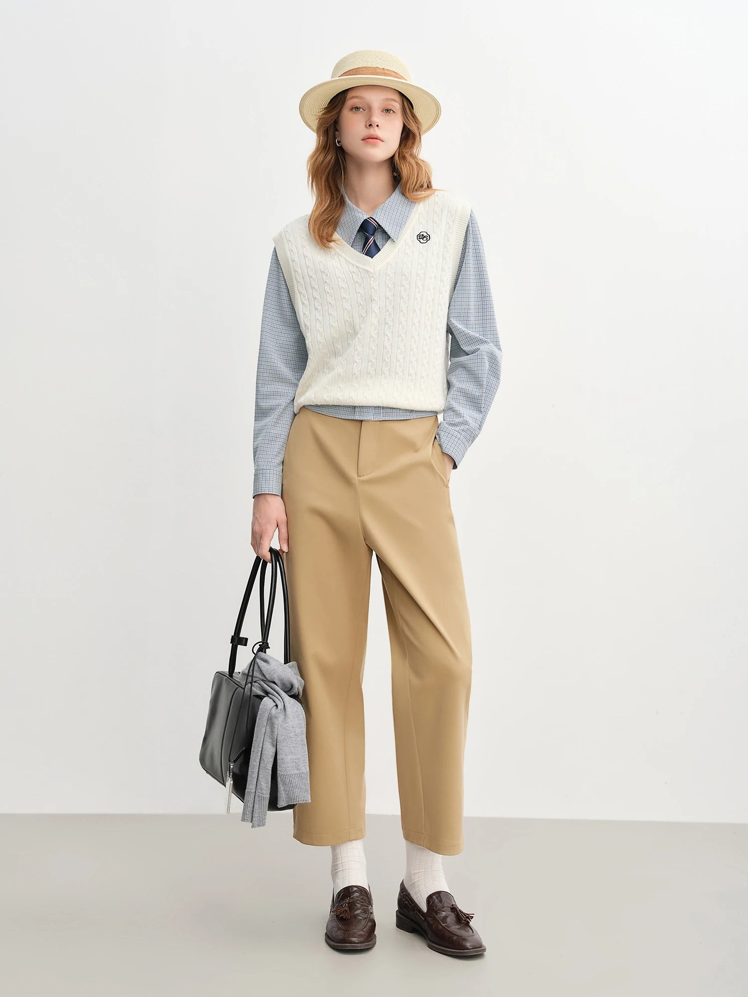 DUSHU 2025 Women's High Waist Flared Hem Pants - Summer Casual Elastic Waistband Ankle-Length Trousers Daily Wear
