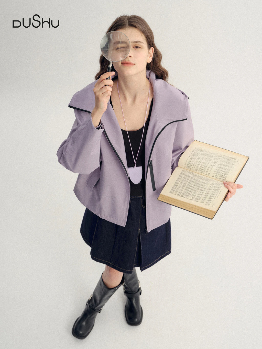 DUSHU Plus Size Women Outdoor Roaming Triple Protection Windproof Short Jacket Stand-Up Collar Hood Autumn 2025 New Arrival.