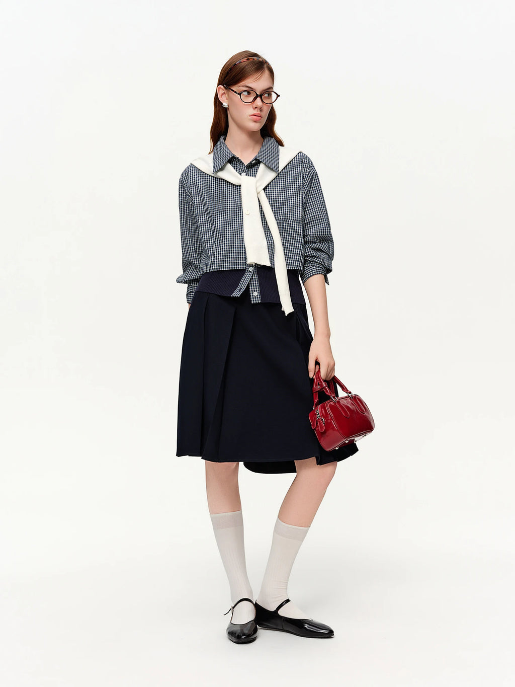 DUSHU 2026 Spring Women's Ribbed Panel Tri-Color Long Sleeve Shirt - Commute Ready Elegant Blouse Versatile Styling for Office