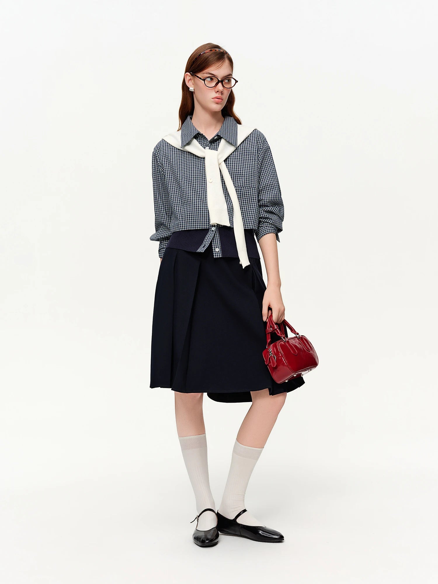 DUSHU 2026 Spring Women's Ribbed Panel Tri-Color Long Sleeve Shirt - Commute Ready Elegant Blouse Versatile Styling for Office