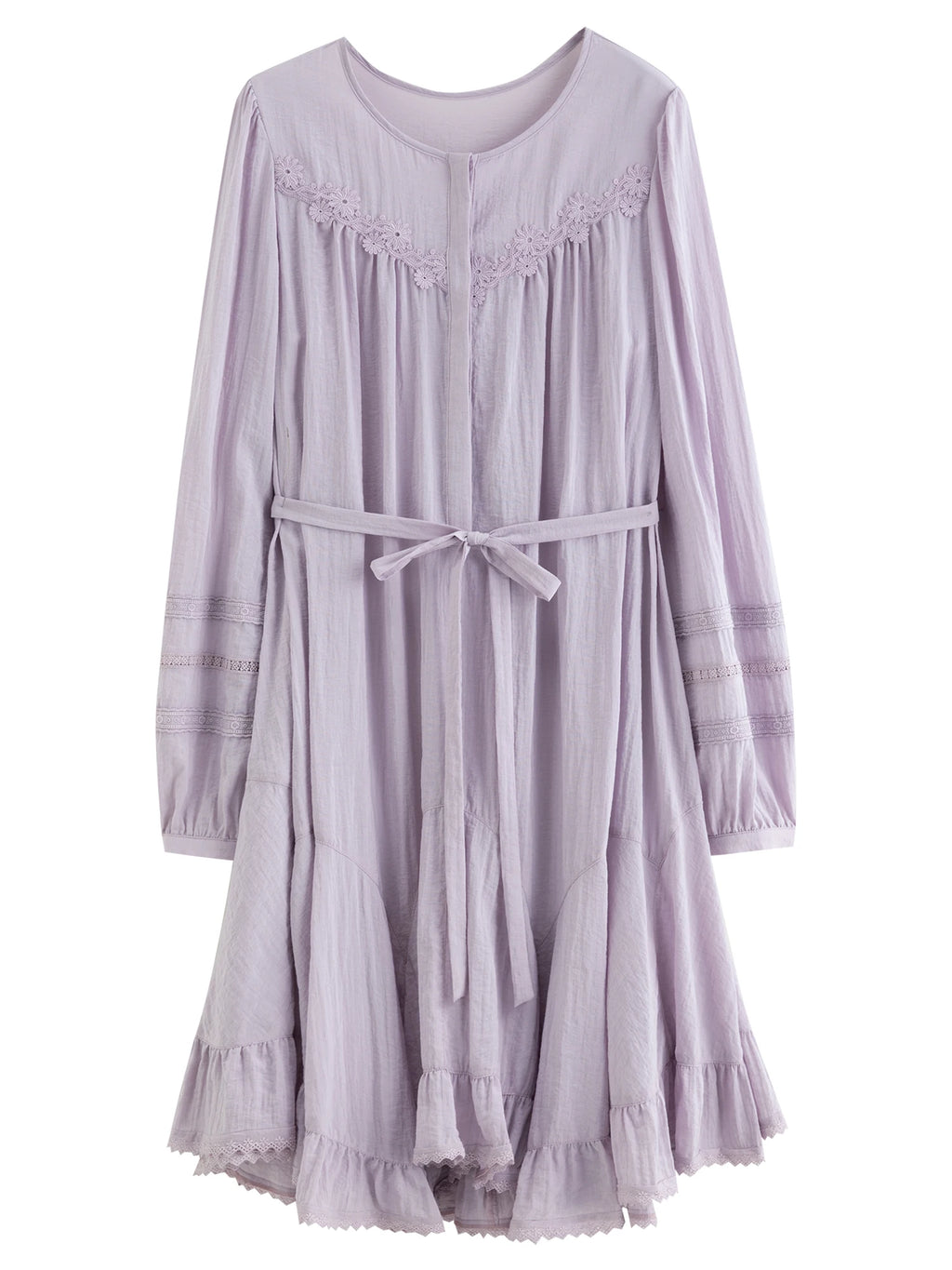 DUSHU 2026 Spring Women's French-Inspired Lace Trim Asymmetric Hem Purple Retro Dress - Elegant Vintage Style Ruffle Detail