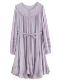 DUSHU 2026 Spring Women's French-Inspired Lace Trim Asymmetric Hem Purple Retro Dress - Elegant Vintage Style Ruffle Detail