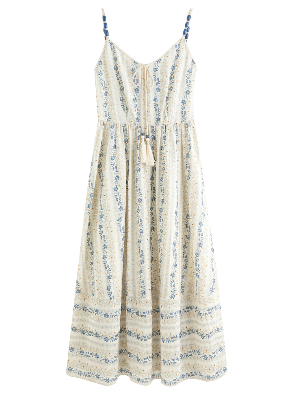 DUSHU Summer 2025 Textured Bead Sundress - Fluid Tassel Adjustable Tie Resort to Office Casual Fresh Style