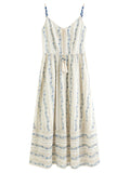 DUSHU Summer 2025 Textured Bead Sundress - Fluid Tassel Adjustable Tie Resort to Office Casual Fresh Style