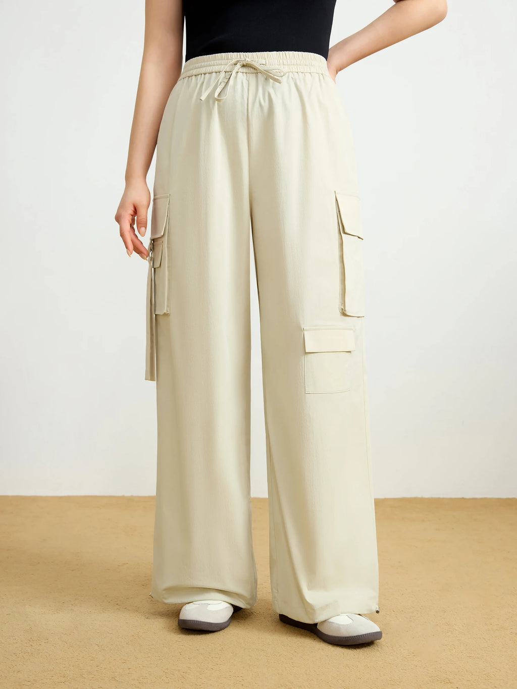 DUSHU Plus Size American Style Cargo Casual Pants Women's 2025 Spring New High Waist Design Straight Wide Leg Pants 25DS81246