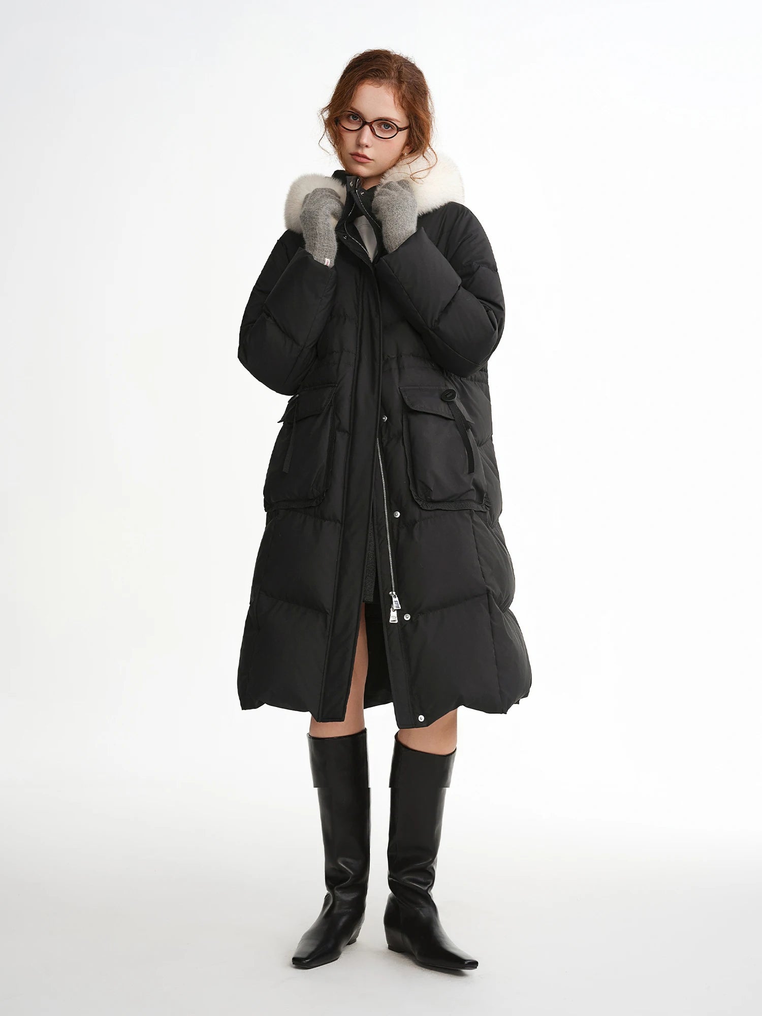 DUSHU Fox Fur Hooded Long Down Jacket New Winter Mid-Length Coat Waist-defined Simple Loose Fit Leisure Daily Warm All-match Ins