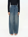 DUSHU 2026 Spring Exclusive Retro High Waist Jeans Blue Washed Cotton Curved Line BF Baggy Straight Pants
