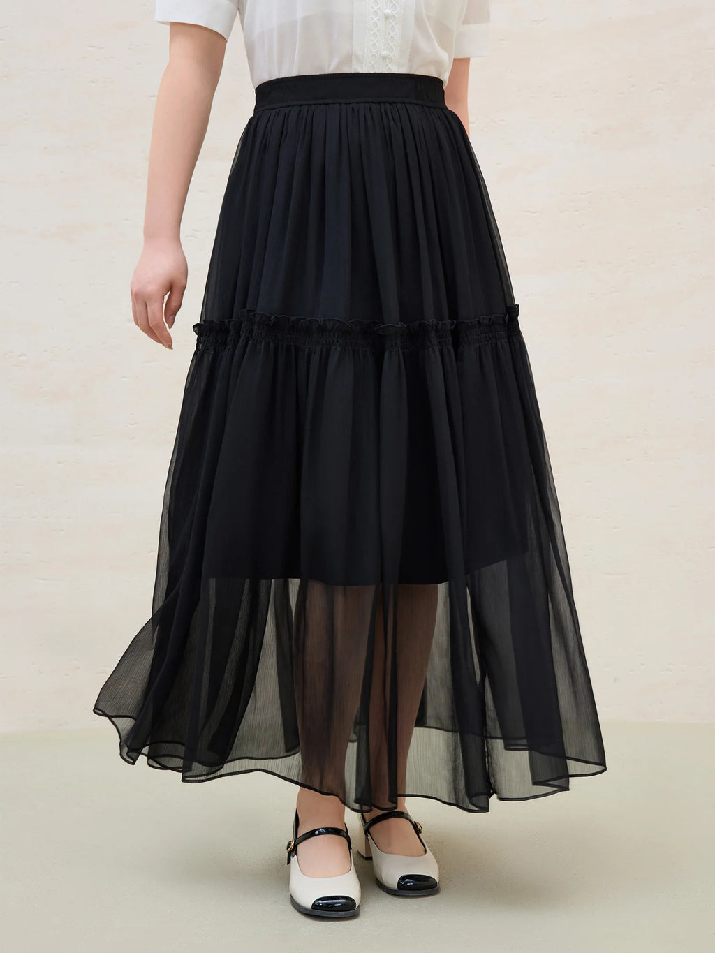 DUSHU Plus Size Women Clothing Fairy Drape Elegant Mesh Skirt 2025 Summer New Arrival White Romantic Skirt for Women 25DS82503