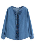 DUSHU Relaxed Design Woodland Collar Denim Shirt: 2026 Spring Outerwear Casual Slimming Look for Effortless Workwear Essentials
