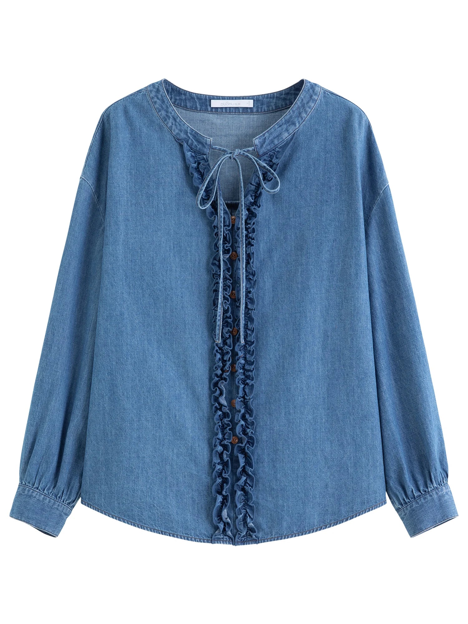 DUSHU Relaxed Design Woodland Collar Denim Shirt: 2026 Spring Outerwear Casual Slimming Look for Effortless Workwear Essentials
