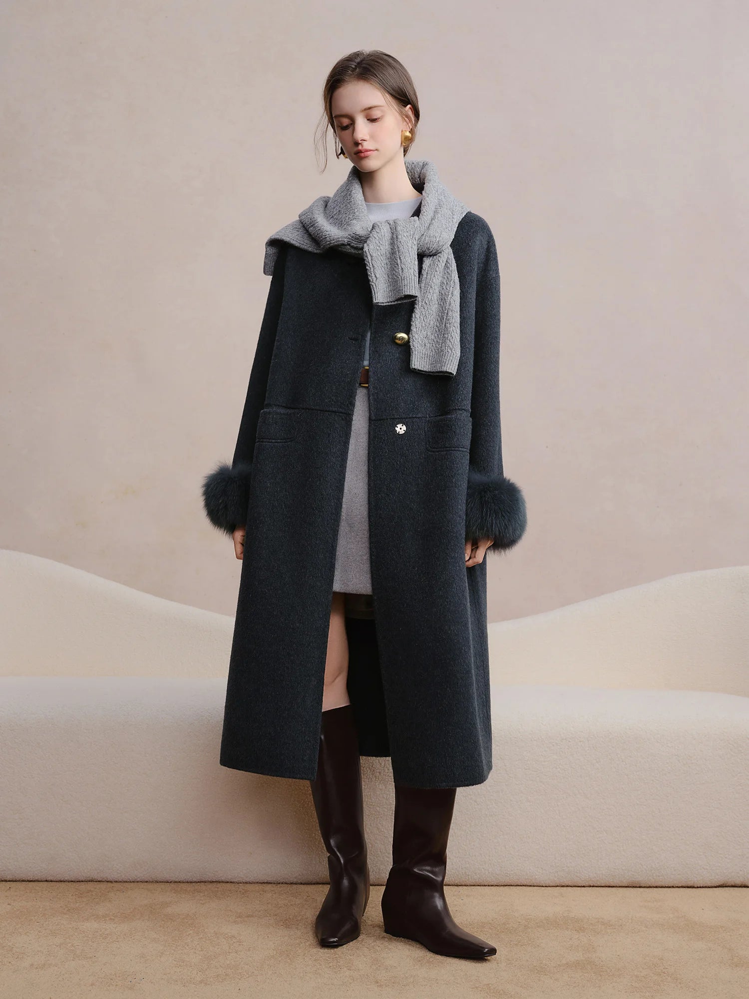 DUSHU Plus Size Women's Detachable Collar Double Faced Wool Coat 2025 Winter Swan Style Tweed Overcoat Elegant Casual Outerwear