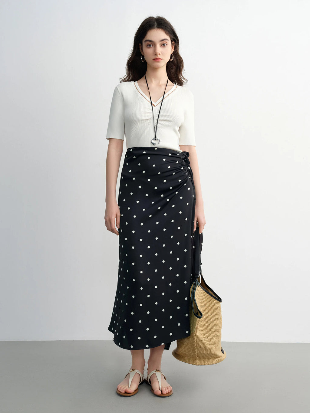 DUSHU Plus Size French Retro Style Temperament Polka Dot Skirt 2025 New Summer High Waist Cover Meat Slim Skirt 25DS82280