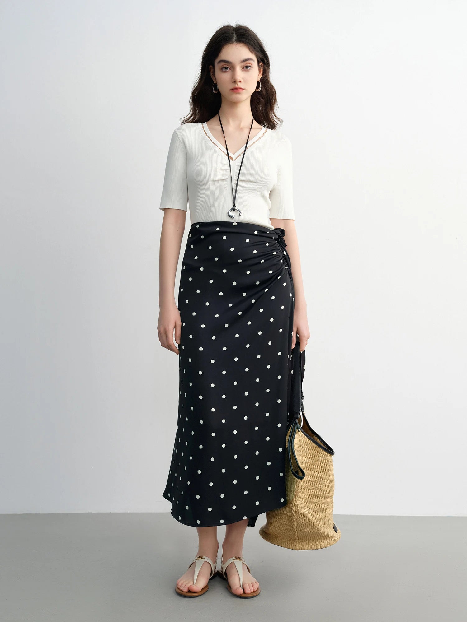 DUSHU Plus Size French Retro Style Temperament Polka Dot Skirt 2025 New Summer High Waist Cover Meat Slim Skirt 25DS82280