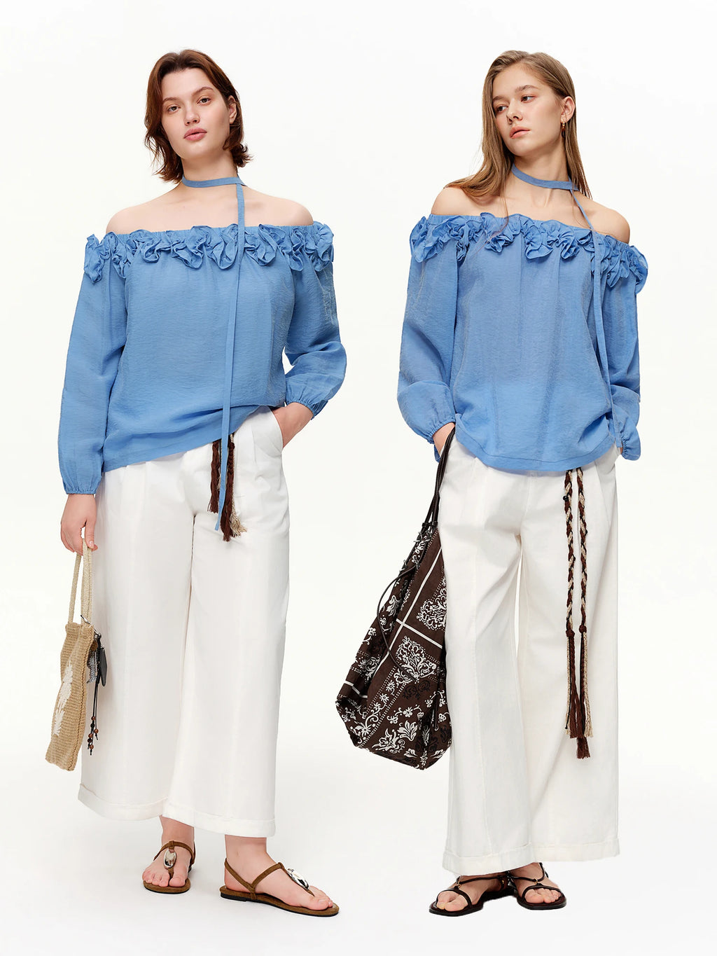 DUSHU 2026 Spring New Arrival Women's Off Shoulder Blouse, 3D Flounce Trim Cupro Top for Y2K Retro Soft Touch Style Chic Shirt