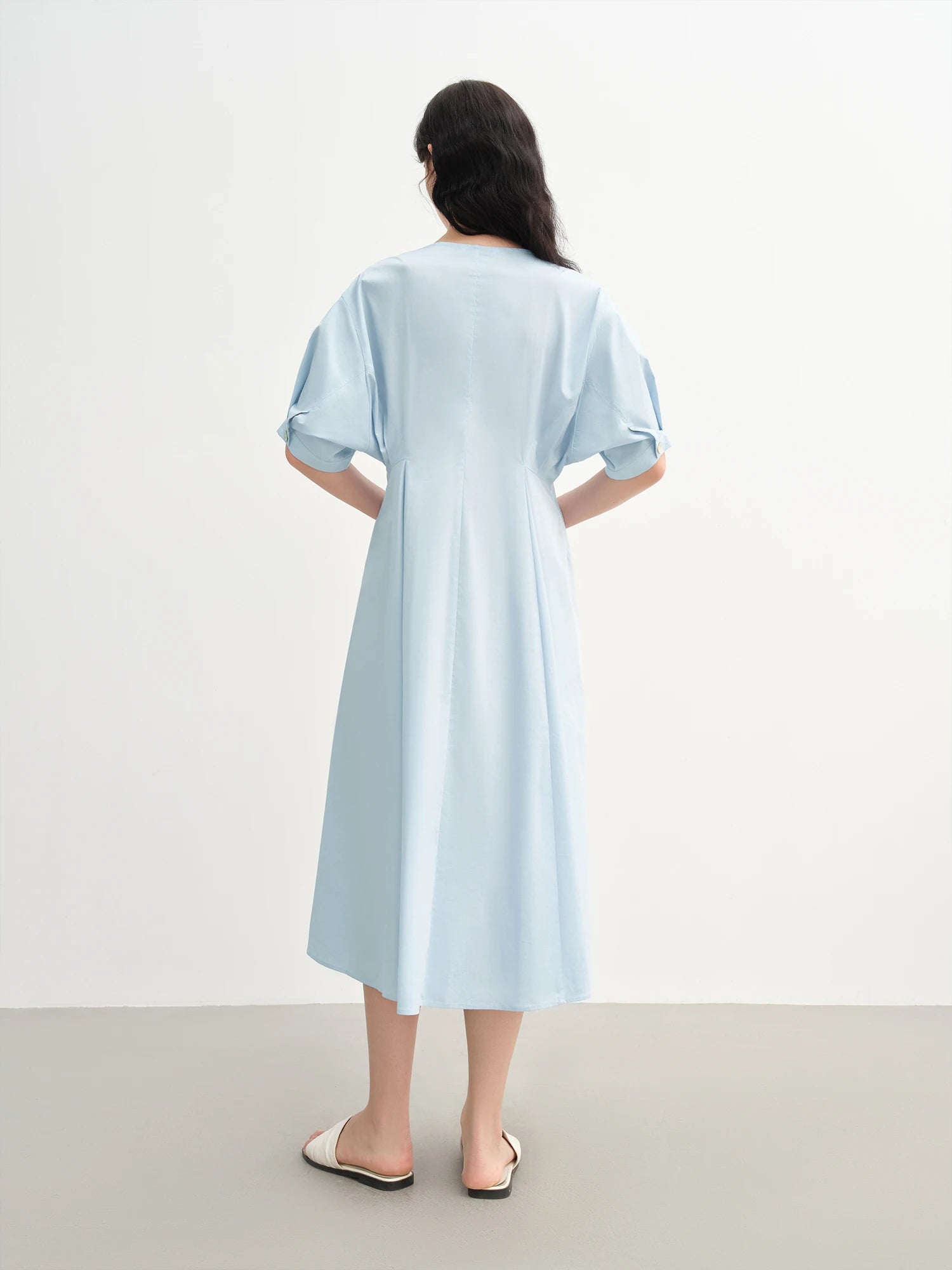 DUSHU 2025 Summer Women Curve-Flattering V-Neck Maxi Dress - Streamlined Zipper Back & Breathable Chiffon for Office-to-Outing