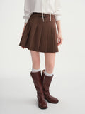 DUSHU Plus-Size Women's Dark Stripe Pleated Skirt with Fabric Belt Fall-Winter 2025 New Arrival A-Line Mini Skirt Brown Skirts