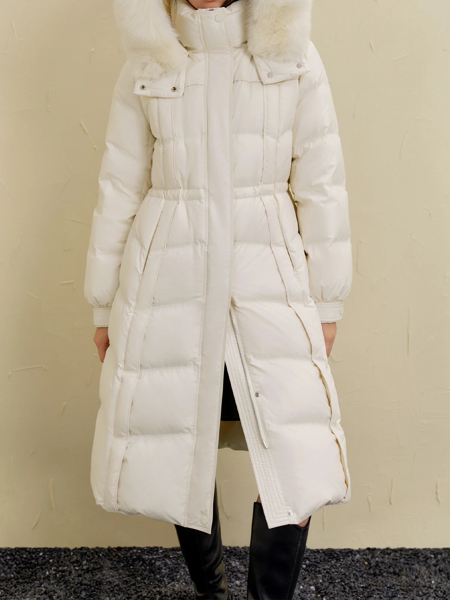 DUSHU 206.7G Filling Amount Women Down Coat Winter New Design Fox Fur Collar Thickened Mid-length Hooded Down Jacket 24DS84203